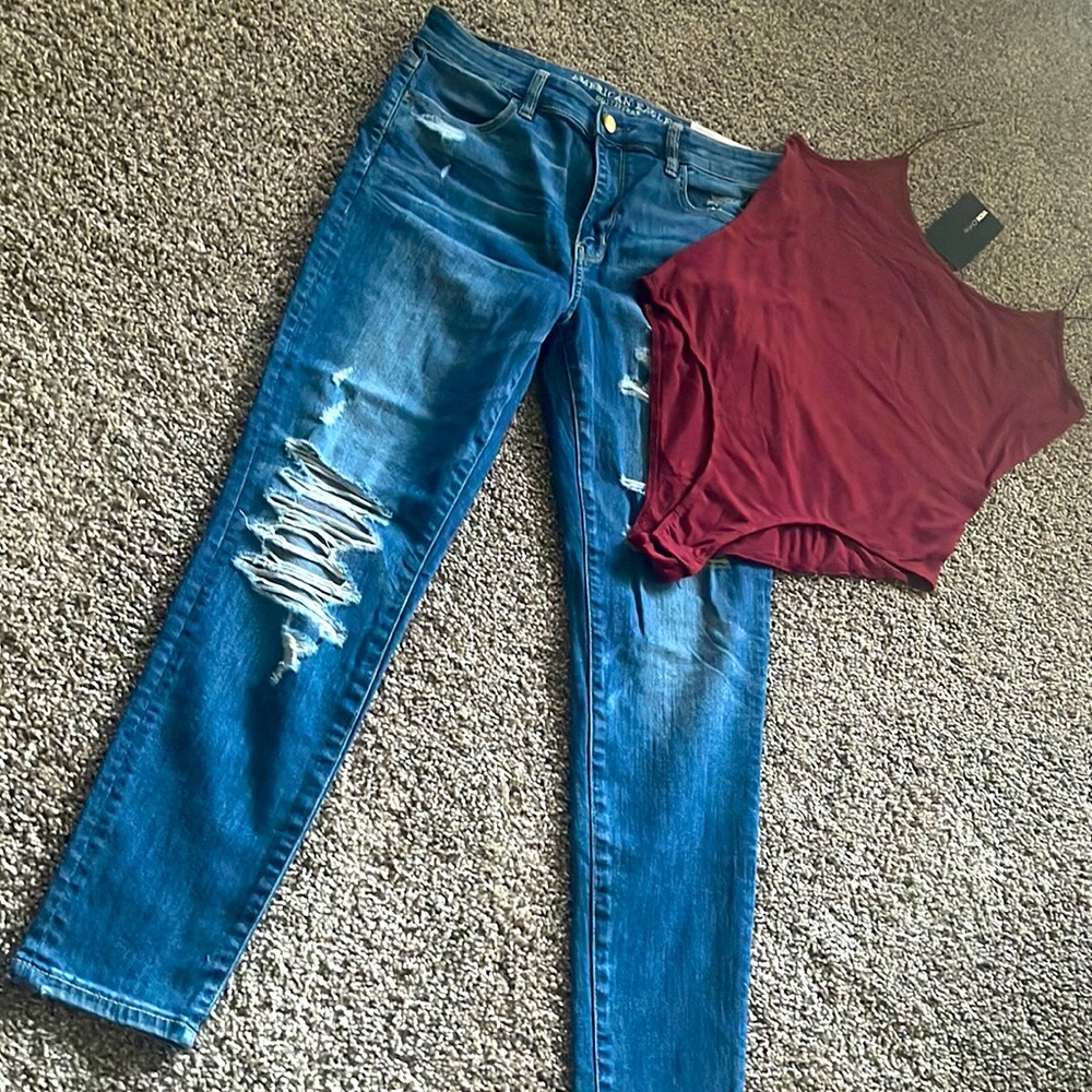 American eagle high rise jean and bodysuit set 2pc